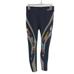 FILA Womens Athletic Leggings Colorblock Workout Running Gym Pants Black XS